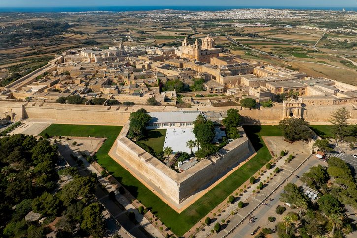 Pohled na město Mdina na Maltě.