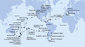 Argentina, Zámořské území Velké Británie, Chile, Francouzská Polynésie, Cookovy ostrovy, Nový Zéland, Austrálie, Nová Kaledonie, Vanuatu, Samoa, Americká Samoa, USA, Mexiko, Kostarika, , Panama, Dominikánská republika, Britské Panenské ostrovy, Svatý Martin, Španělsko, Itálie z Buenos Aires na lodi MSC Magnifica