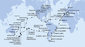 Francie, Španělsko, Velká Británie, Maroko, Kapverdy, Brazílie, Argentina, Zámořské území Velké Británie, Chile, Francouzská Polynésie, Cookovy ostrovy, Nový Zéland, Austrálie, Nová Kaledonie, Vanuatu, Samoa, Americká Samoa, USA, Mexiko, Kostarika, , Panama, Dominikánská republika, Britské Panenské ostrovy, Svatý Martin, Itálie z Marseille na lodi MSC Magnifica