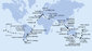Francie, Španělsko, Maroko, Kapverdy, Brazílie, Argentina, Zámořské území Velké Británie, Chile, Francouzská Polynésie, Americká Samoa, , Fidži, Nový Zéland, Austrálie, Indonésie, Singapur, Thajsko, Srí Lanka, Jordánsko, Egypt, Itálie z Marseille na lodi MSC Magnifica