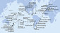 Španělsko, Velká Británie, Maroko, Kapverdy, Brazílie, Argentina, Zámořské území Velké Británie, Chile, Francouzská Polynésie, Cookovy ostrovy, Nový Zéland, Austrálie, Nová Kaledonie, Vanuatská republika, Samoa, Americká Samoa, USA, Mexiko, Kostarika, Panama, Jamajka, Britské Panenské ostrovy, Svatý Martin, Itálie, Francie z Barcelony na lodi MSC Magnifica