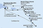 Martinik, Guadeloupe, Britské Panenské ostrovy, Dominikánská republika, Zámořské území Velké Británie, Svatý Kryštof a Nevis, Svatý Martin, Barbados z Fort-de-France, Martinik na lodi MSC Opera