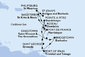 Martinik, Guadeloupe, Svatý Martin, Antigua a Barbuda, Svatý Kryštof a Nevis, Dominika, Svatý Vincenc a Grenadiny, Barbados, Trinidad a Tobago, Grenada z Fort-de-France na lodi MSC Meraviglia