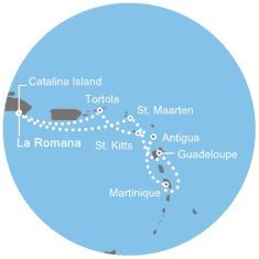 Francie, Nizozemsko, Dominikánská republika, Velká Británie, Svatý Kryštof a Nevis, Antigua a Barbuda z La Romany na lodi Costa Pacifica