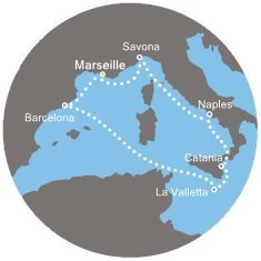 Itálie, Malta, Španělsko, Francie z Marseille na lodi Costa Fascinosa