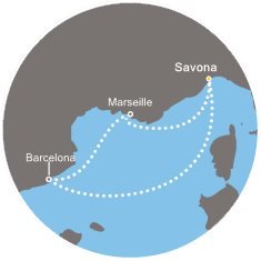Francie, Španělsko, Itálie ze Savony na lodi Costa Favolosa