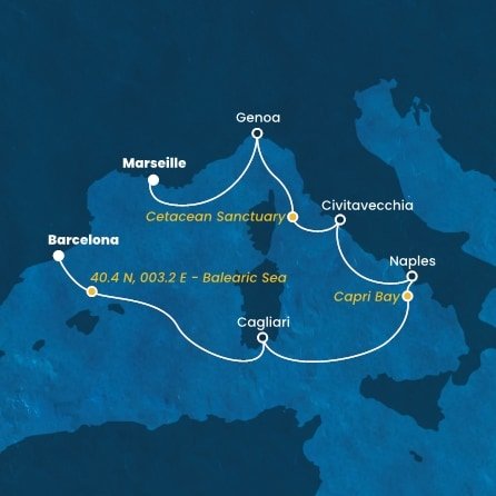 Španělsko, Itálie, Francie z Barcelony na lodi Costa Smeralda