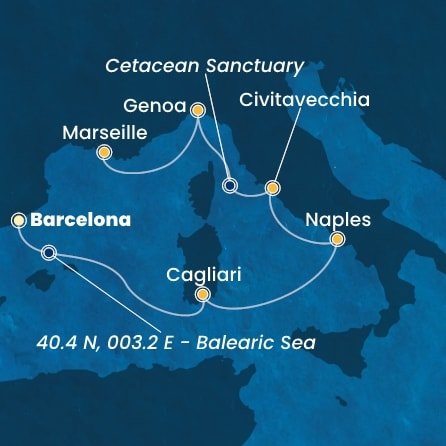 Španělsko, Itálie, Francie z Barcelony na lodi Costa Smeralda