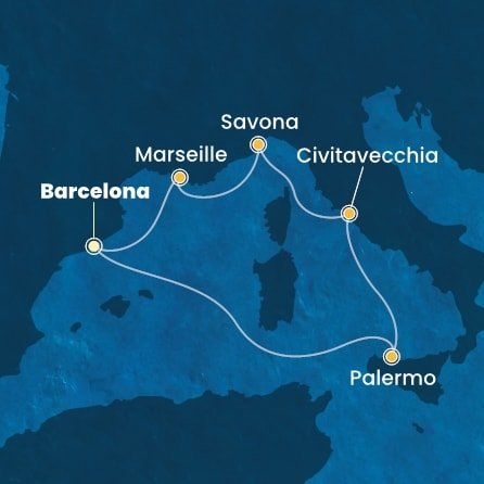 Španělsko, Itálie, Francie z Barcelony na lodi Costa Smeralda