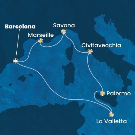 Španělsko, Malta, Itálie, Francie z Barcelony na lodi Costa Pacifica
