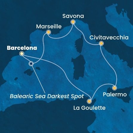Španělsko, Tunisko, Itálie, Francie z Barcelony na lodi Costa Pacifica