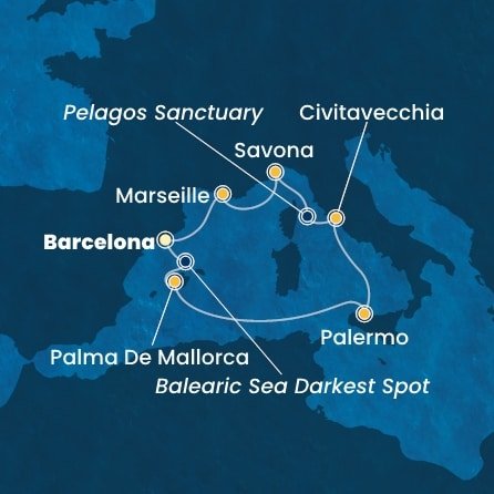 Španělsko, Itálie, Francie z Barcelony na lodi Costa Toscana