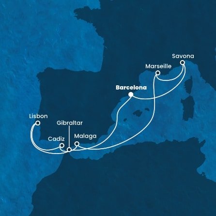 Španělsko, Velká Británie, Portugalsko, Francie, Itálie z Barcelony na lodi Costa Fascinosa