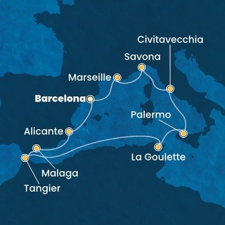 Španělsko, Maroko, Tunisko, Itálie, Francie z Barcelony na lodi Costa Toscana