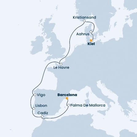 Španělsko, Portugalsko, Francie, Norsko, Dánsko, Německo z Barcelony na lodi Costa Fascinosa
