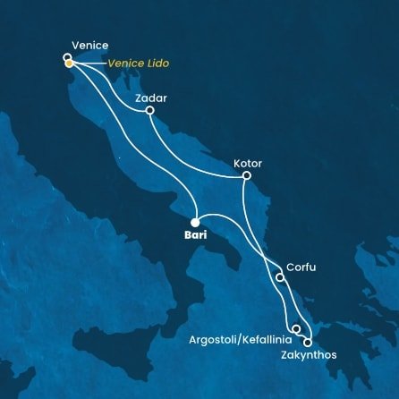 Itálie, Řecko, Černá Hora, Chorvatsko,  z Bari na lodi Costa Deliziosa
