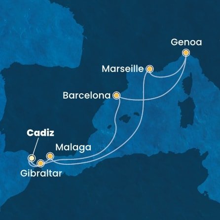 Španělsko, Velká Británie, Francie, Itálie z Cadizu na lodi Costa Diadema