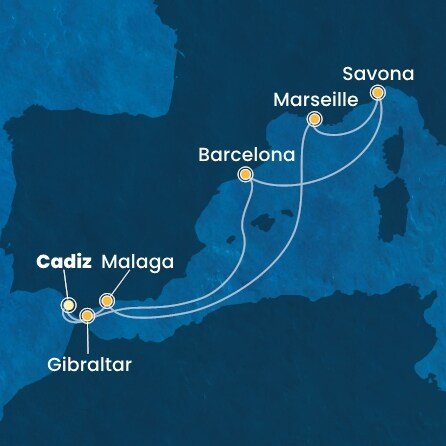 Španělsko, Velká Británie, Francie, Itálie z Cadizu na lodi Costa Diadema