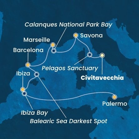 Itálie, Francie, Španělsko, Sicílie z Civitavecchia na lodi Costa Toscana
