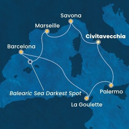 Itálie, Francie, Španělsko, Tunisko z Civitavecchia na lodi Costa Pacifica