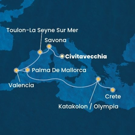 Itálie, Francie, Španělsko, Řecko z Civitavecchia na lodi Costa Pacifica