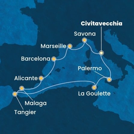 Itálie, Francie, Španělsko, Maroko, Tunisko z Civitavecchia na lodi Costa Toscana