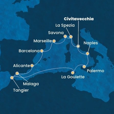 Itálie, Francie, Španělsko, Maroko, Tunisko z Civitavecchia na lodi Costa Toscana
