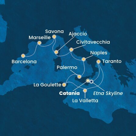 Itálie, Malta, Tunisko, Francie, Španělsko z Katánie na lodi Costa Fascinosa