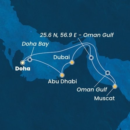 Katar, Spojené arabské emiráty, Omán,  z Dohy na lodi Costa Toscana