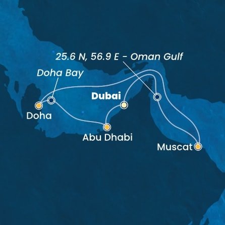 Spojené arabské emiráty, Omán, Katar z Dubaje na lodi Costa Toscana