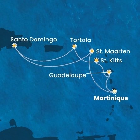 Martinik, Guadeloupe, Svatý Kryštof a Nevis, Britské Panenské ostrovy, Dominikánská republika, Svatý Martin z Fort-de-France, Martinik na lodi Costa Favolosa