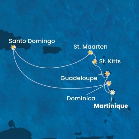 Martinik, Guadeloupe, Svatý Kryštof a Nevis, Svatý Martin, Dominikánská republika, Dominika z Fort-de-France, Martinik na lodi Costa Favolosa