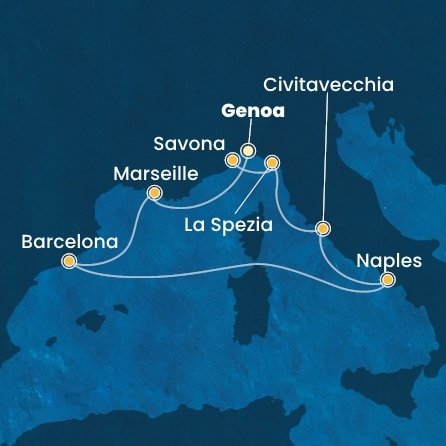 Itálie, Francie, Španělsko z Janova na lodi Costa Toscana