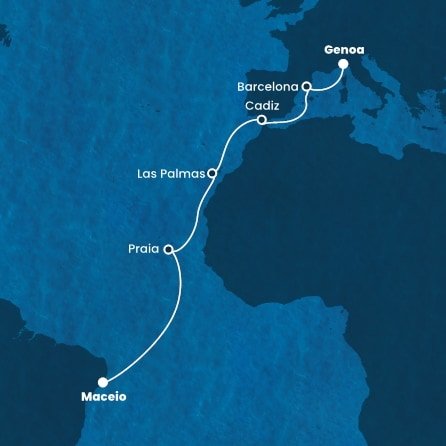 Itálie, Španělsko, Kapverdy, Brazílie z Janova na lodi Costa Diadema
