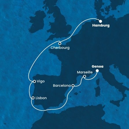Německo, Francie, Španělsko, Portugalsko, Itálie z Hamburku na lodi Costa Favolosa