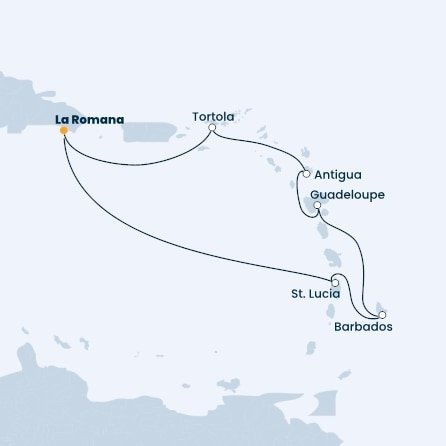Dominikánská republika, Svatá Lucie, Barbados, Guadeloupe, Antigua a Barbuda, Britské Panenské ostrovy z La Romany na lodi Costa Pacifica