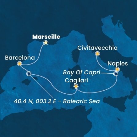 Francie, Španělsko, Itálie z Marseille na lodi Costa Smeralda
