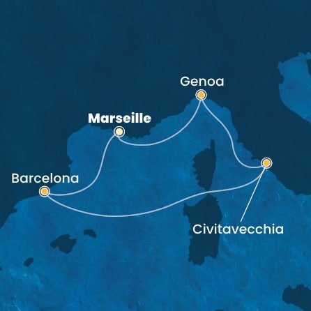 Francie, Španělsko, Itálie z Marseille na lodi Costa Toscana