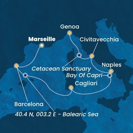 Francie, Španělsko, Itálie z Marseille na lodi Costa Smeralda