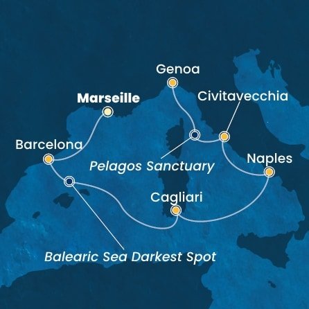 Francie, Španělsko, Itálie z Marseille na lodi Costa Smeralda
