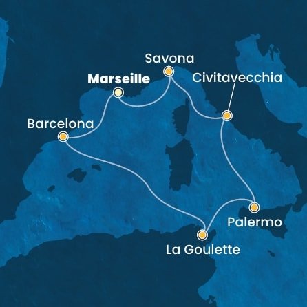 Francie, Španělsko, Tunisko, Itálie z Marseille na lodi Costa Pacifica