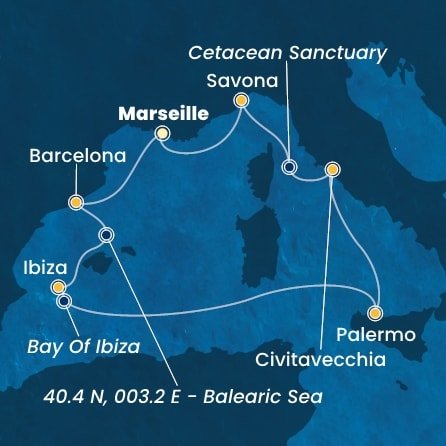 Francie, Španělsko, Itálie z Marseille na lodi Costa Toscana