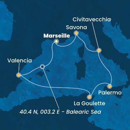 Francie, Španělsko, Tunisko, Itálie z Marseille na lodi Costa Pacifica