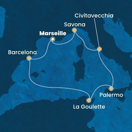 Francie, Španělsko, Tunisko, Itálie z Marseille na lodi Costa Pacifica