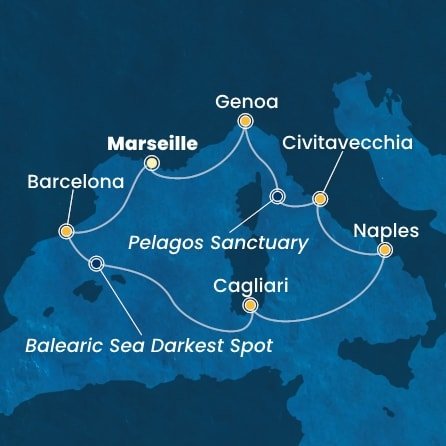 Francie, Španělsko, Itálie z Marseille na lodi Costa Smeralda