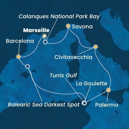 Francie, Španělsko, Tunisko, Itálie z Marseille na lodi Costa Smeralda