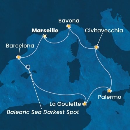 Francie, Španělsko, Tunisko, Itálie z Marseille na lodi Costa Smeralda