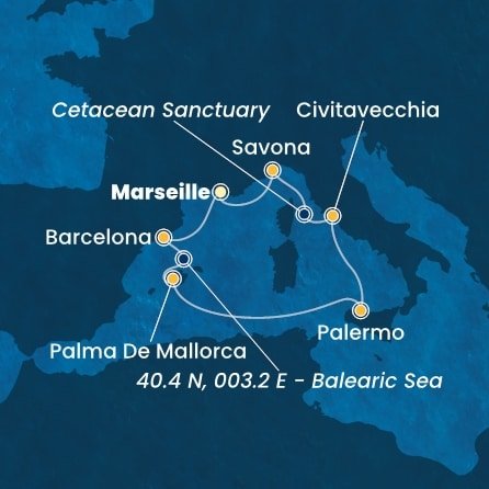 Francie, Španělsko, Itálie z Marseille na lodi Costa Smeralda