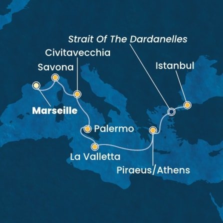 Francie, Itálie, Malta, Řecko, Turecko z Marseille na lodi Costa Fortuna