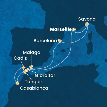 Francie, Španělsko, Velká Británie, Maroko, Itálie z Marseille na lodi Costa Favolosa